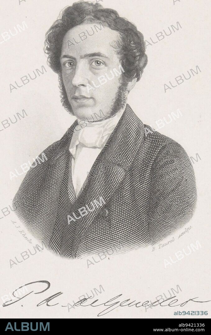 Portrait of the pastor Petrus Augustus de de Génestet, Benoit Taurel, after Adrianus Johannes Ehnle, 1885, print maker: Benoit Taurel, (mentioned on object), Adrianus Johannes Ehnle, (mentioned on object), publisher: Arie Cornelis Kruseman, (mentioned on object), Haarlem, 1885, paper, steel engraving, h 177 mm - w 125 mm.