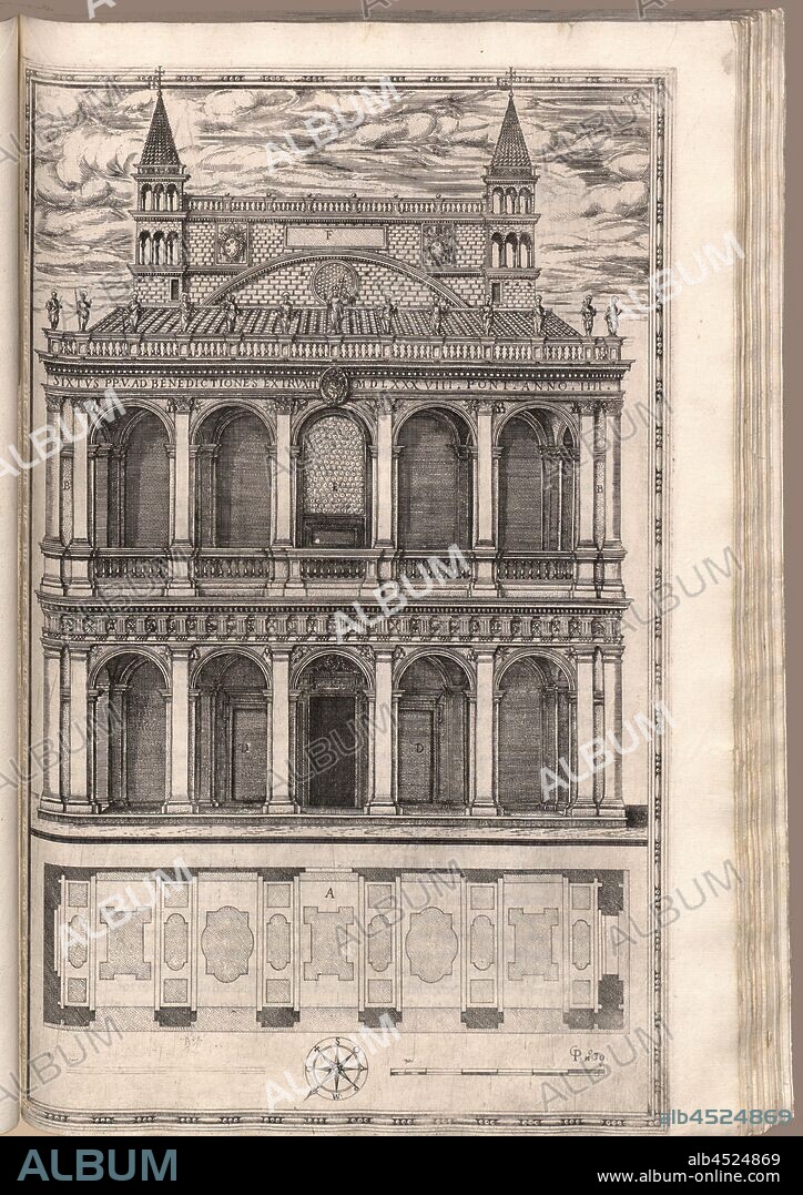The Loggia delle Benedictioni in San Giovanni with its plant, Floor plan and elevation of the Loggia delle Benedizioni of the Lateran Basilica in Rome, 58, fol. 57v, Fontana, Domenico (fec.); Bonifacio, Natale (inc.), 1590, Domenico Fontana: Della trasportatione dell'obelisco vaticano et delle fabriche di nostro signore papa Sisto V. Roma: appresso Domenico Basa, 1590.