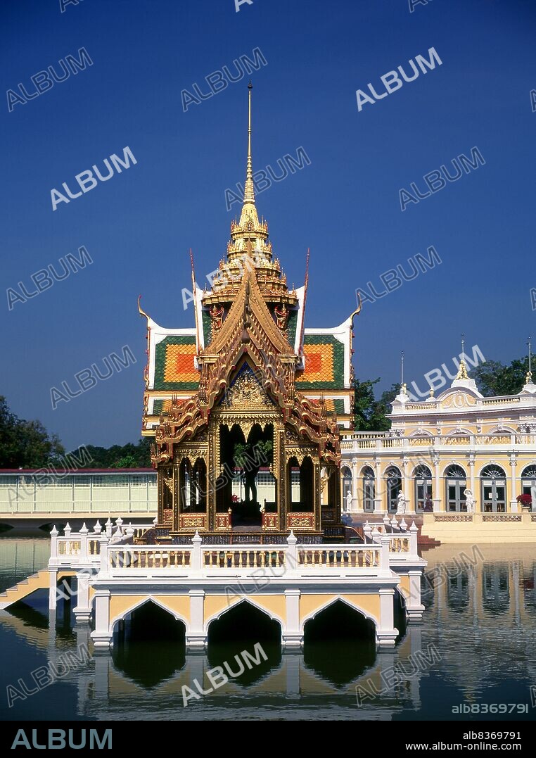 Bang Pa-In Royal Palace, also known as the Summer Palace, is a palace complex formerly used by the Thai kings. It lies beside the Chao Phraya River in Bang Pa-In district, Ayutthaya Province.<br/><br/>. King Prasat Thong constructed the original complex in 1632, but it fell into disuse and became overgrown in the late 18th and early 19th centuries, until King Mongkut began to restore the site in the mid-19th century. Most of the present buildings were constructed between 1872 and 1889 by King Chulalongkorn.