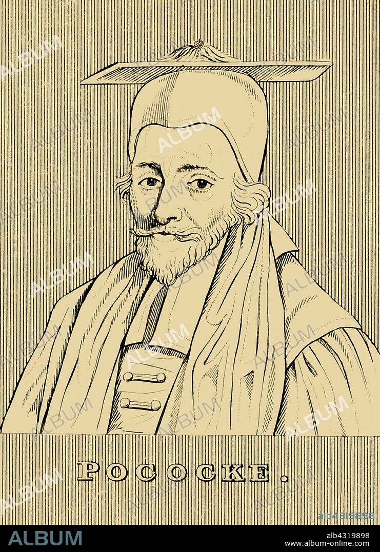 'Pococke', (1604-1691), 1830. Edward Pococke (1604-1691) English Orientalist and biblical scholar educated at Corpus Christi College, Oxford, ordained as a Church of England priest in 1629.  From "Biographical Illustrations", by Alfred Howard. [Thomas Tegg, R. Griffin and Co., J. Cumming, London, Glasgow and Dublin, 1830].