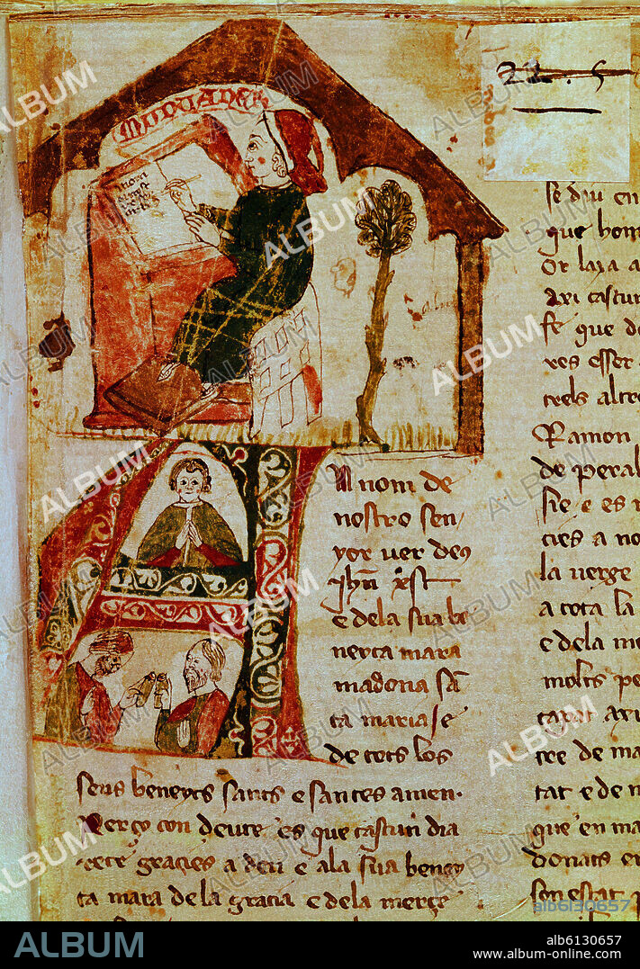 COD K-I-6-F 1-CRONICA 1325/1332- CRONICA MEDIEVAL-LENGUA CATALANA-MINIATURA QUE REPRESENTA A RAMON MUNTANER.