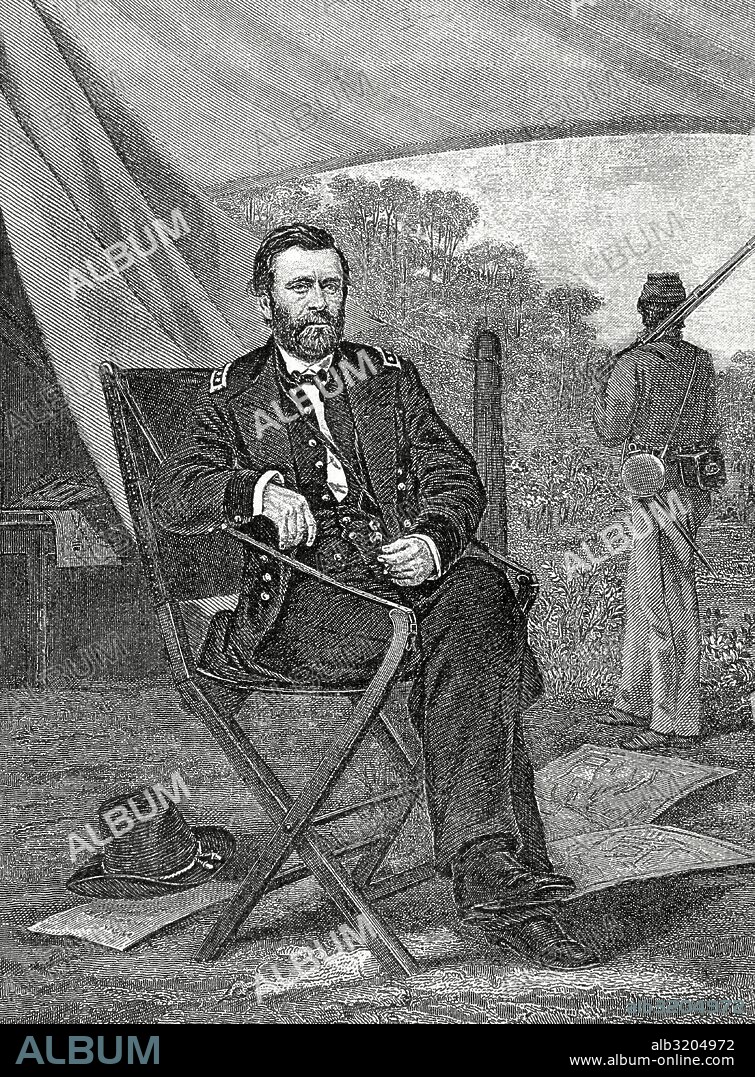 Ulysses Simpson GRANT (Hiram Ulysses Grant) (1822-1885). Militar y político norteamericano. Mandó las tropas federales en la Guerra de Secesión (1864-1865). Fue presidente (republicano) de los Estados Unidos (1869-1877). Grabado de Historia Universal, 1885.