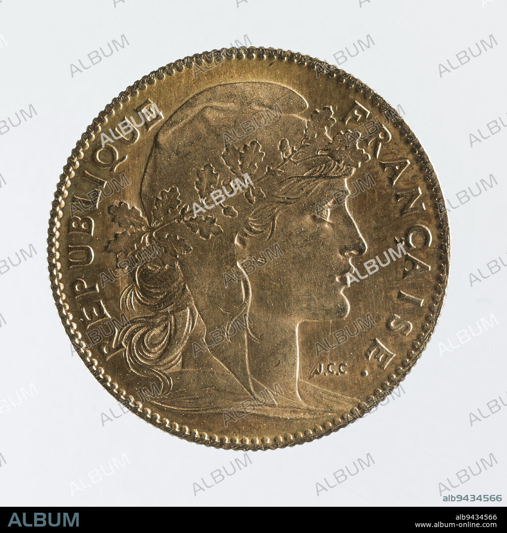 10-franc gold coin of the Third Republic, 1906, Chaplain, Jules-Clément, Engraver in medals, Array, Numismatics, Currency, Paris, Dimensions - Work: Diameter: 1.9 cm, Weight (type dimension): 3.23 g.
