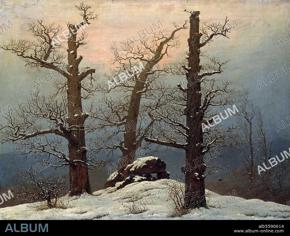 CASPAR DAVID FRIEDRICH. Friedrich, Caspar David 1774-1840. "Hünengrab im Schnee", um 1807. Öl auf Leinwand, 61,5 × 80 cm. Gal. Nr. 2196. Dresden, Staatliche Kunstsamlungen Dresden, Galerie Neue Meister.