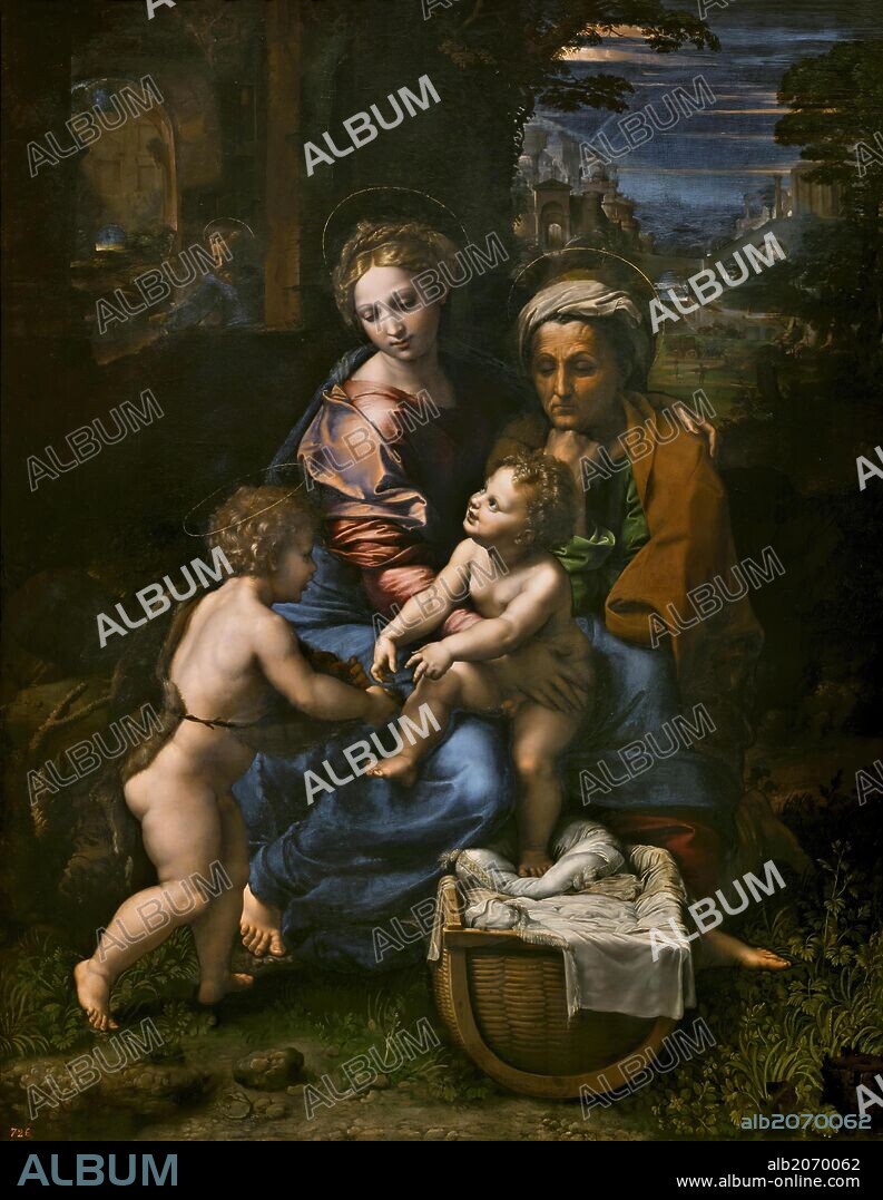 RAPHAEL and GIULIO ROMANO. Rafael; Giulio Romano / 'The Holy Family, or The Pearl', 1519-1520, Italian School, Oil on panel, 147,4 cm x 116 cm x 2,8 cm, P00301.