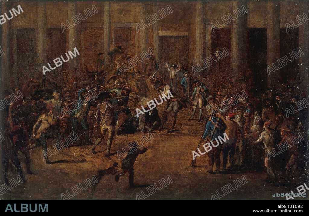 JEAN-BAPTISTE LALLEMAND. La mort de Flesselles, prévôt des marchands, devant l'Hôtel de Ville, le 14 juillet 1789, actuel 4ème arrondissement, c1784-1794.