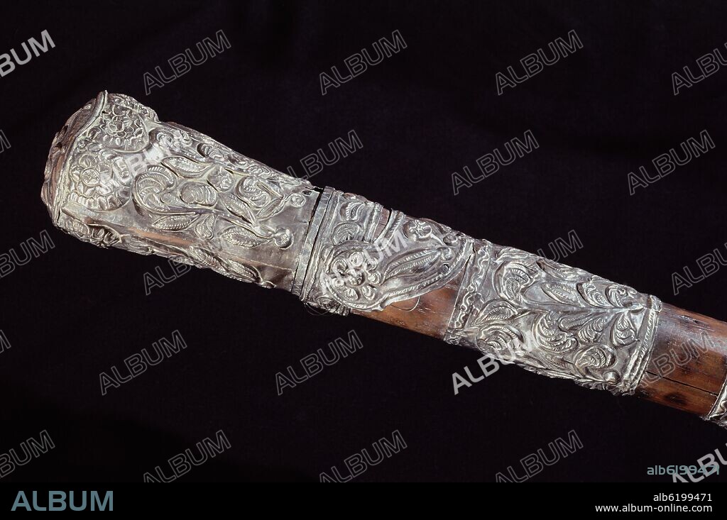 BASTON DE MANDO DE ALCALDE DE INDIAS - VARAYOC - PLATA Y MADERA - 1917.