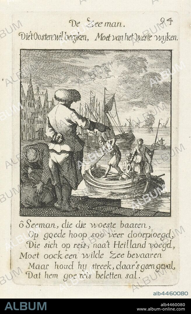 Zeeman De Zeeman (title on object) The Menselyk Bedryf (series title), seaman, Jan Luyken, Amsterdam, 1694, paper, etching, h 140 mm × w 85 mm.