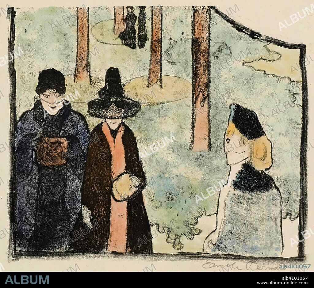 EMILE BERNARD. Going For a Walk (La promenade). Dimensions: 14.5 cm x 31.6 cm, 19.9 cm x 23.2 cm.