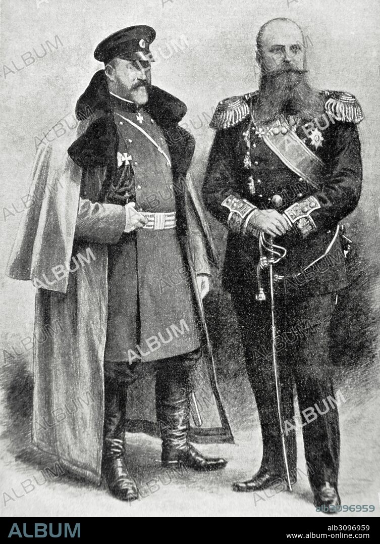 STEPAN MAKAROV (1849-1904). Almirante de la Marina rusa. ALESKEI KUROPATKIN (1848-1925). Ministro de la Guerra ruso de 1898-1904. GUERRA RUSO-JAPONESA (1904-1904). Grabado. La Ilustración Española y Americana, 1904.