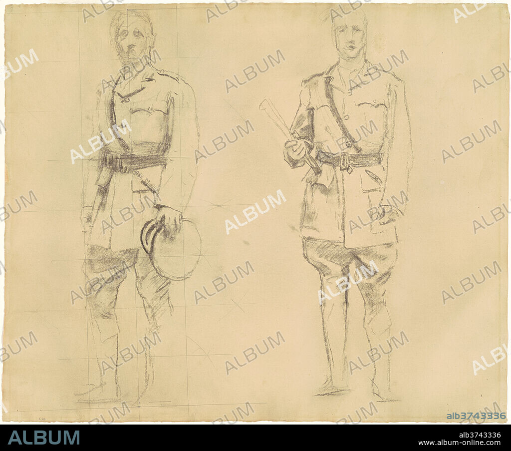 JOHN SINGER SARGENT. Studies of Generals Plumer and Haig for "General Officers of World War I" [recto]. Dated: 1920-1922. Dimensions: sheet: 47.94 × 57.79 cm (18 7/8 × 22 3/4 in.). Medium: charcoal with graphite on laid paper.