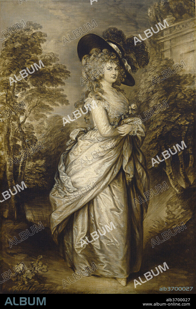 GAINSBOROUGH DUPONT. Georgiana, Duchess of Devonshire. Dated: c. 1787/1796. Dimensions: overall: 59.1 x 39.9 cm (23 1/4 x 15 11/16 in.)  framed: 77.2 x 57.2 x 6.4 cm (30 3/8 x 22 1/2 x 2 1/2 in.). Medium: oil on canvas.