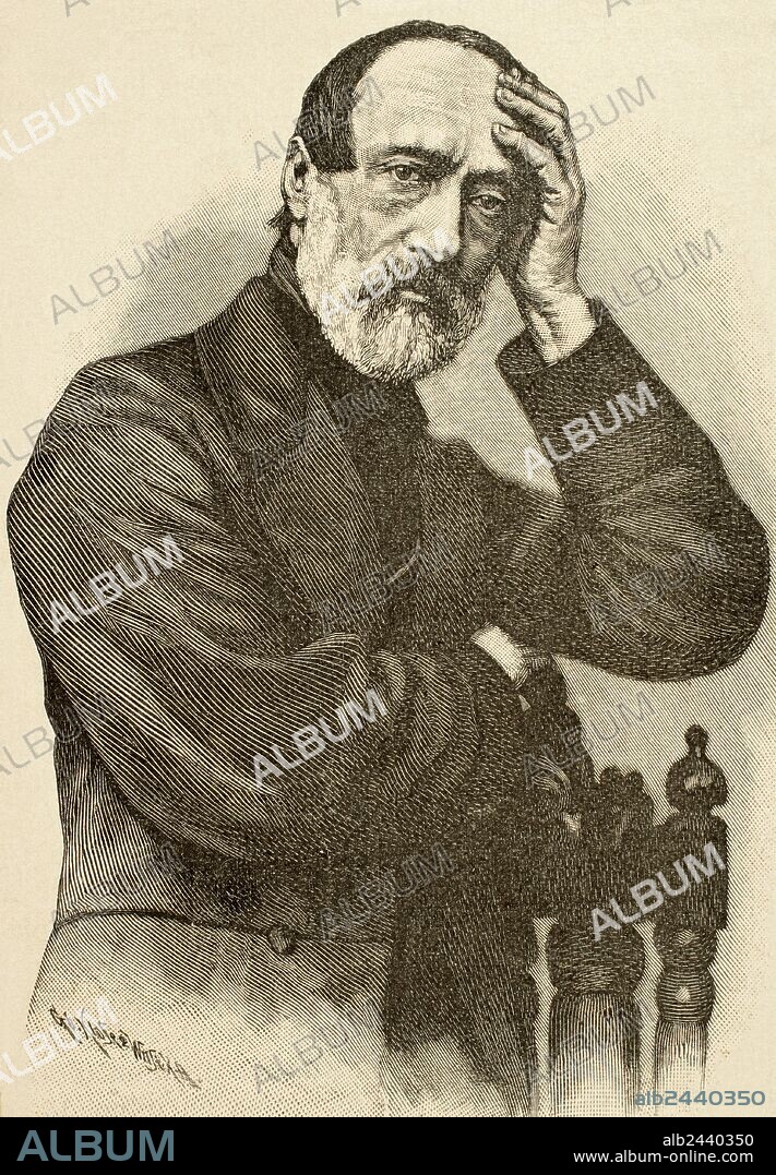 MAZZINI, Giuseppe (1805-1872). Revolucionario y patriota italiano, promotor de la unificación de Italia. Grabado. Historia Universal, 1883. Grabado por Klose.