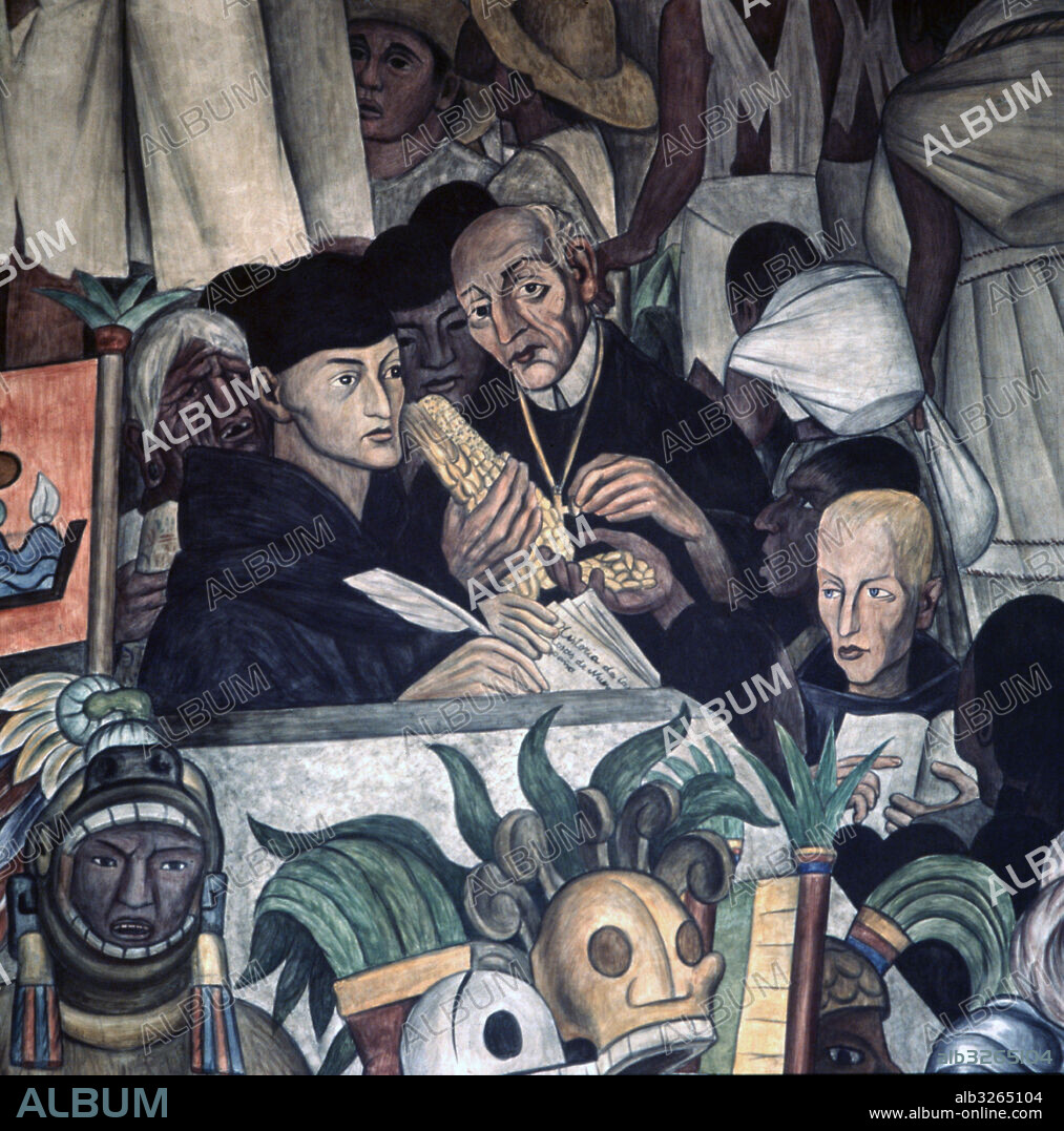 SAHAGUN , FRAY BERNARDINO DE. MISIONERO E HISTORIADOR ESPAÑOL . 1500-1590. DETALLE DEL MURAL PRINCIPAL DEL PALACIO NACIONAL DE MEXICO DF. OBRA DE DIEGO RIVERA.. JUNTO A EL MIGUEL HIDALGO. . ATENCION: AUTOR CONTEMPORANEO SUJETO A COPYRIGHT ©. EL CLIENTE FINAL ES RESPONSABLE DE LA GESTION DE LOS DERECHOS DE AUTOR CON LAS SOCIEDADES EXISTENTES DE GESTION DE DERECHOS O DIRECTAMENTE CON LOS ORGANISMOS TITULARES DE LOS MISMOS.