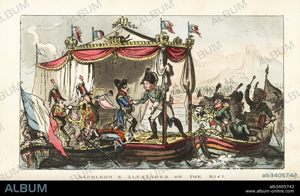 Napoleon Bonaparte meeting Russian Tsar Alexander on a raft in the