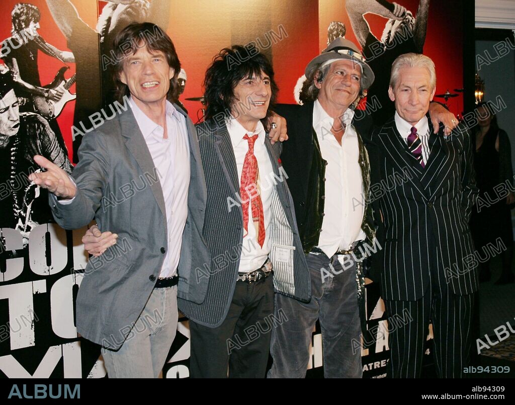 Mar 30, 2008 - New York, NY, USA - Band members from the ROLLING STONES musicians MICK JAGGER, RONNIE WOOD, KEITH RICHARDS and CHARLIE WATTS at the photo op for the press conference of the New York premiere of 'Shine A Light' held at the Palace Hotel. 30/03/2008