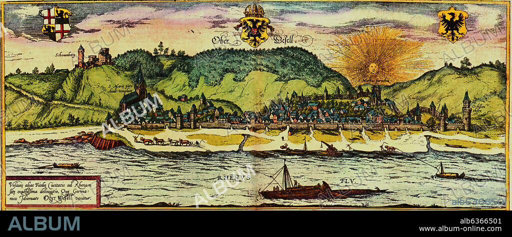 GEORG BRAUN 1541-1622 / FRANS HOGENBERG. CIVITATES ORBIS TERRARUM - OBERWESEL (ALEMANIA) - GRABADO - 1588.