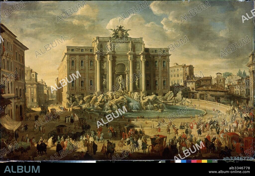 GIOVANNI PAOLO PANINI. The Trevi Fountain in Rome (Pope Benidict XIV visits the Trevi Fountain in Rome).