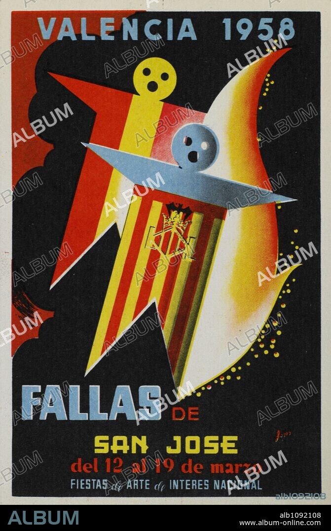 Tarjeta postal. Fallas de San José. Valencia, marzo de 1958.