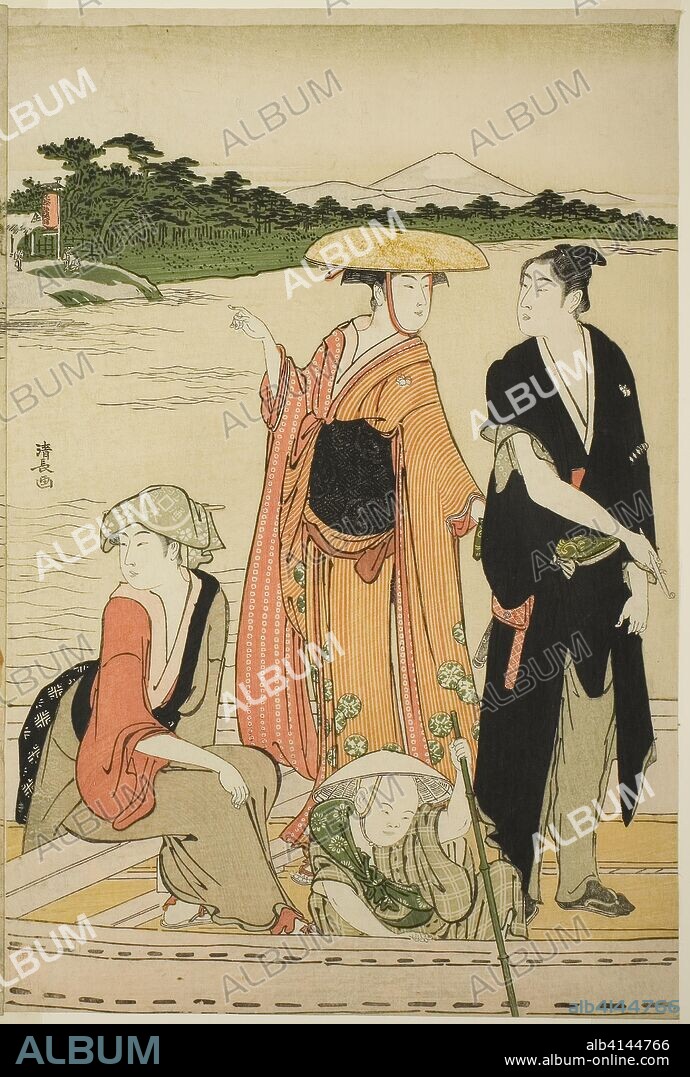 Ferry on the Rokugo River. Torii Kiyonaga; Japanese, 1752-1815. Date: 1779-1789. Dimensions: 38.3 x 25.9 cm. Color woodblock print; right sheet of oban diptych. Origin: Japan.