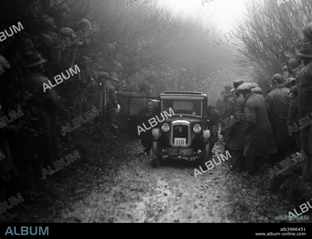 Austin Top-hat saloon 1929 747 cc. Vehicle Reg. No.  GC299.  Event Entry No: 110 Driver: Smyth, E.C. Award: Bronze. Place: Meerhay Dorset.  M.C.C. Exeter Trial. Date: 26/27.12.30.