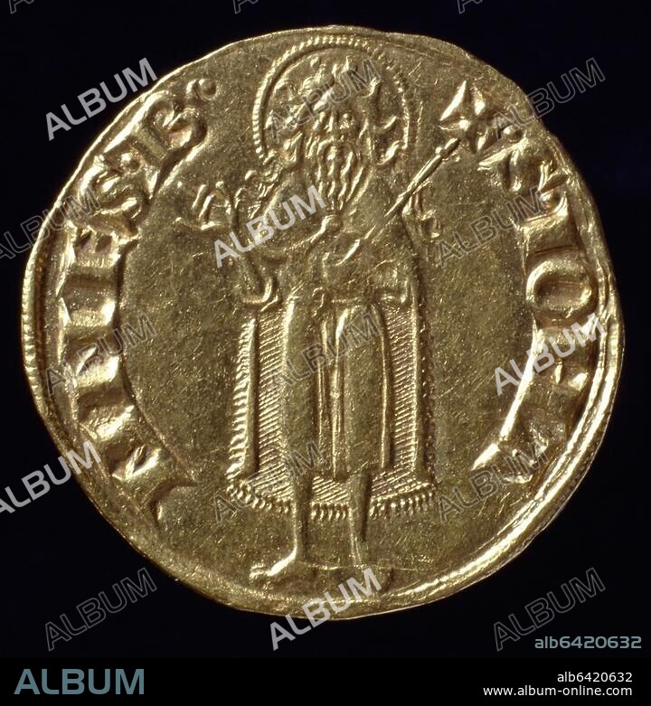 Numismatik: Florin / Florenus / Fiorino (seit dem 11.Jh. in Florenz geprägte Münze aus Feingold).-Revers mit Darstellung Johannes des Täufers.-Florenz, 1300. Gold. Inv.Nr. 152.