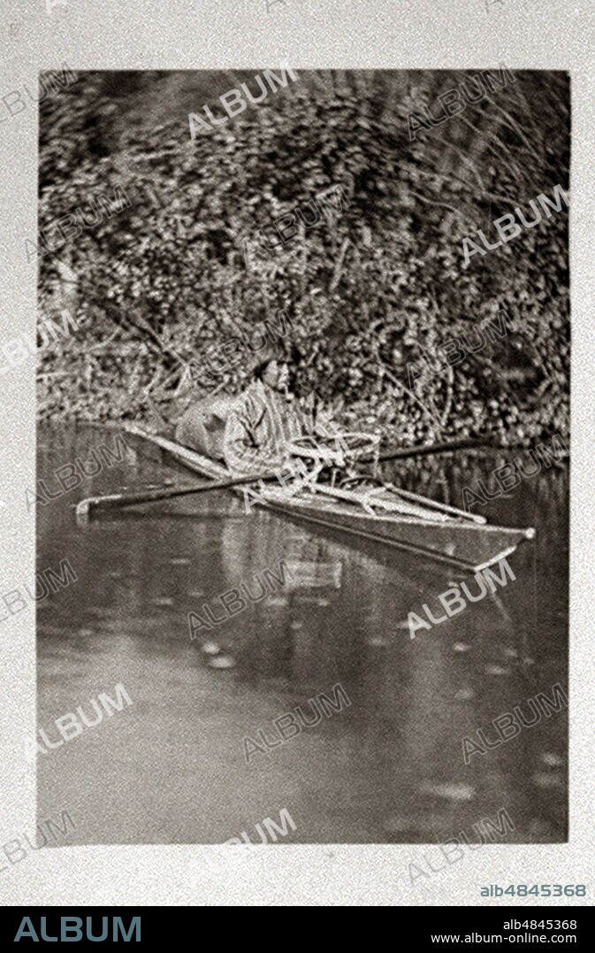 ANTHROPOLOGY Eskimo man on the Bois de Boulogne, portrayed on the river by canoe on the occasion of the Paris Universal Exposition of 1878. The image quality is not excellent, due to the small size of the print. Gift photograph of the Marquis Mario Nerli, 1878.
