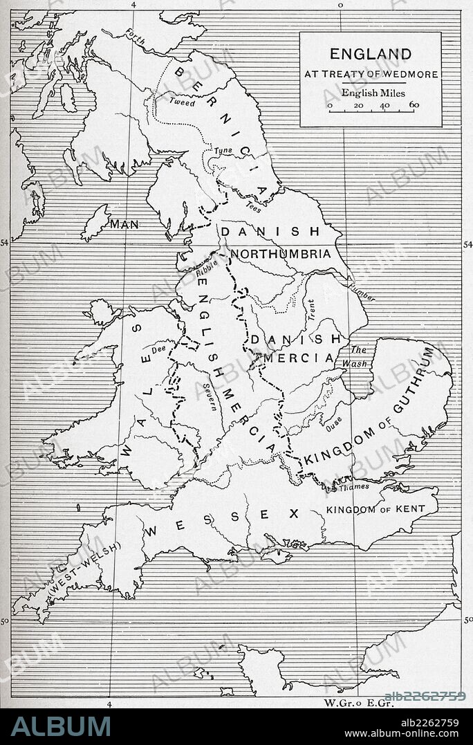Map Of England At The Time Of The Treaty Of Wedmore In 878.