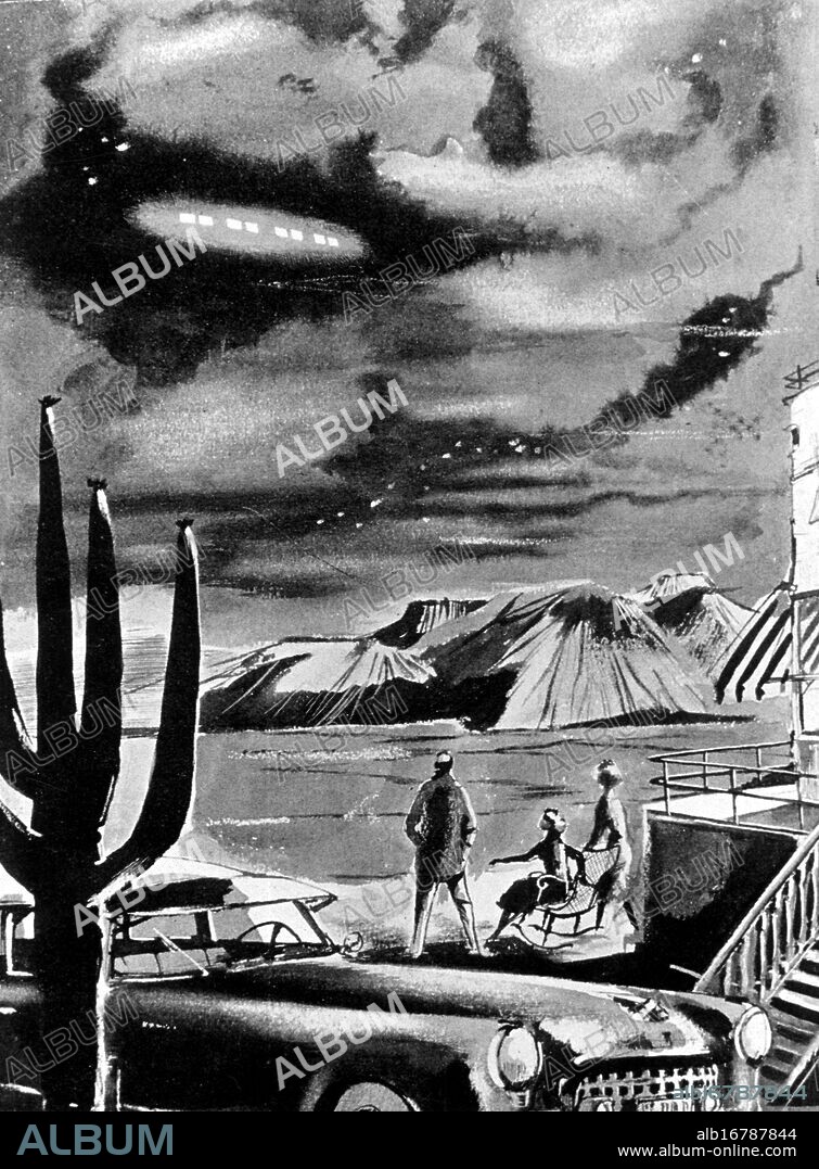 UFO sighting by Professor Clyde W. Tombaugh on 20th August 1949 at Las Cruces, New Mexico, USA. The greenish rectangular lights appeared to be portholes on a dark machine, and moved fast. - ©TopFoto / Fortean.