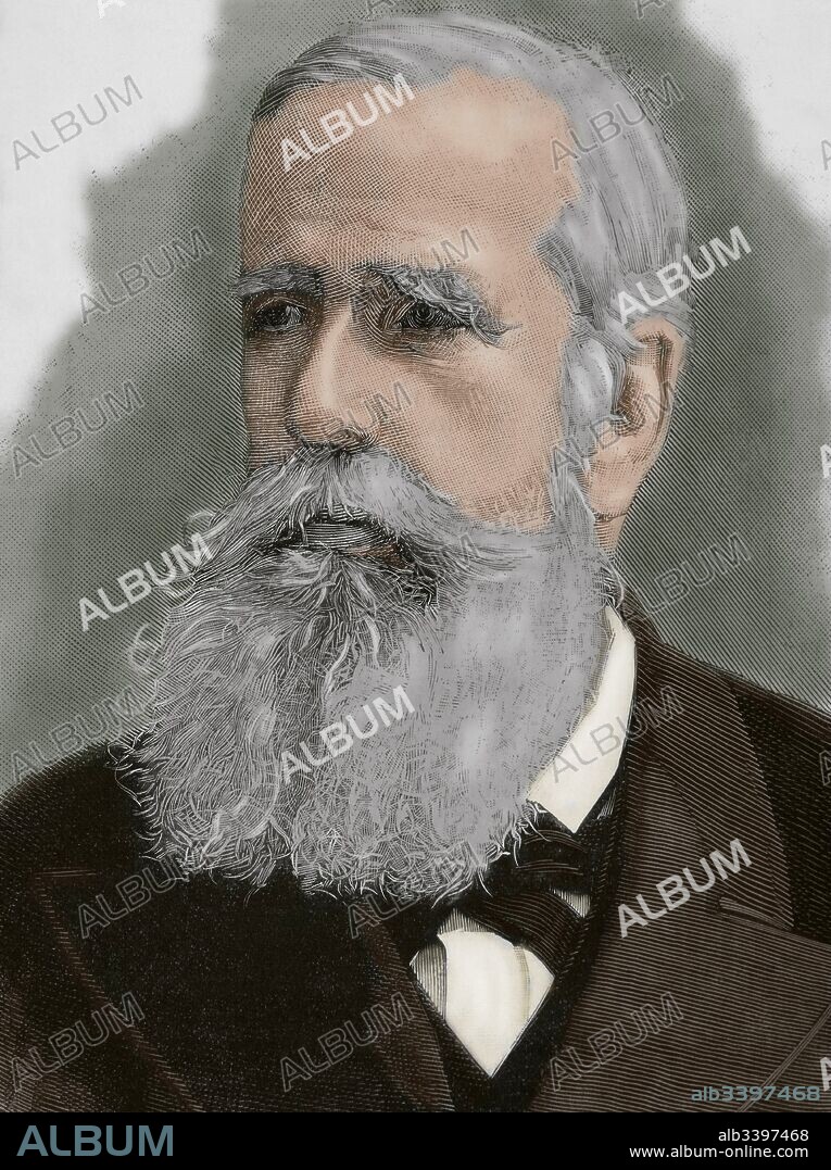 Pedro II de Alcántara (Río de Janeiro, 1825-París, 1891). Emperador del Brasil (1831-1889). Hijo de Pedro I. Fue expulsado de Brasil en 1889 al proclamarse la República (14 noviembre de 1889). Grabado del siglo XIX. Coloreado.