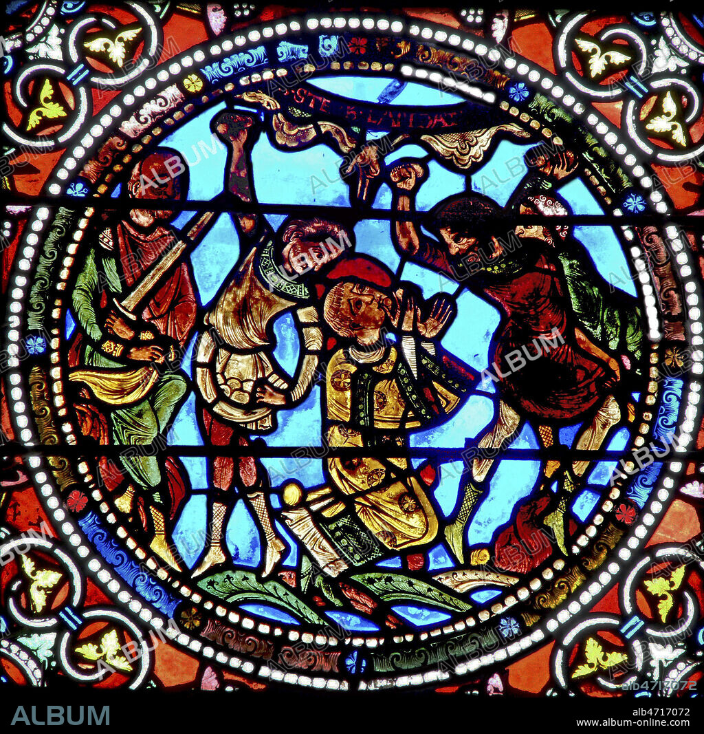 La lapidation de St Etienne. Vitrail de la cathedrale du Mans datant du 13e s (XIIIe, 13eme). Photographie par Painton Cowen. Credit : COWEN/KHARBINE-TAPABOR.