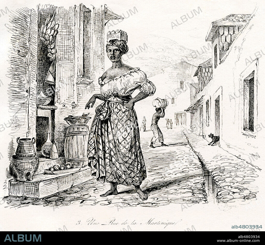 Une rue de Saint-Pierre a la Martinique. Illustration de 1836 par Alphonse BOILLY (1801-1867) pour Voyage pittoresque dans les deux Ameriques par Alcide d'ORBIGNY (1802-1857). Credit : Collection Jonas/KHARBINE-TAPABOR.