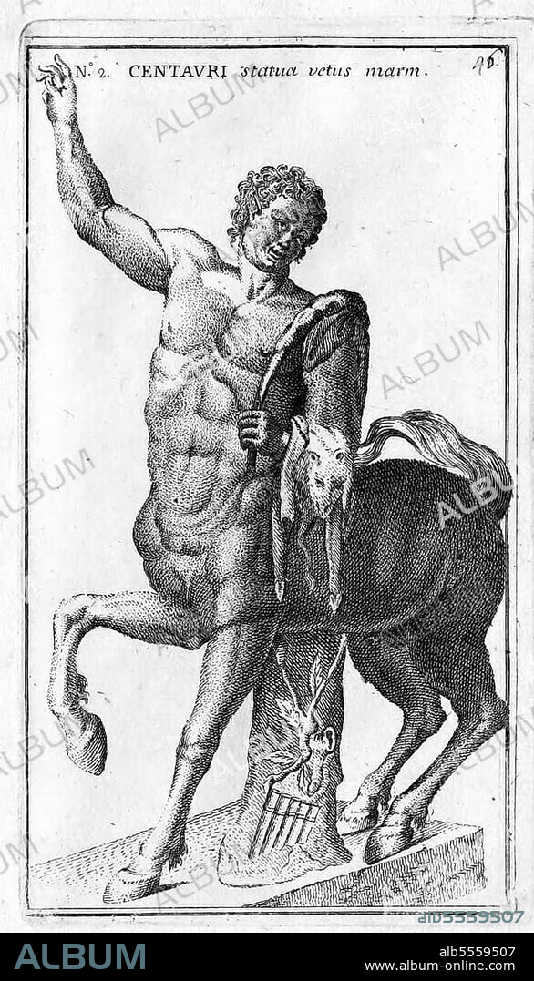 Ein Kentaur, Centaurus, Centauri, Zentaur, ein Mischwesen der griechischen Mythologie aus Pferd und Mensch, historisches Rom, Italien, digitale Reproduktion einer Originalvorlage aus dem 18. Jahrhundert, Originaldatum nicht bekannt.