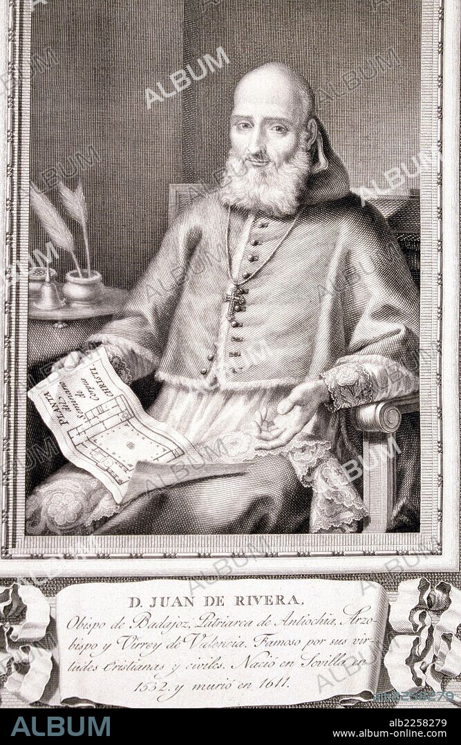 SAN JUAN DE RIBERA ( 1532 - 1611 ). ARZOBISPO Y VIRREY DE VALENCIA. GRABADO RETRATO DE LA COLECCION " VARONES ILUSTRES ). CALCOGRAFIA NACIONAL. MADRID.