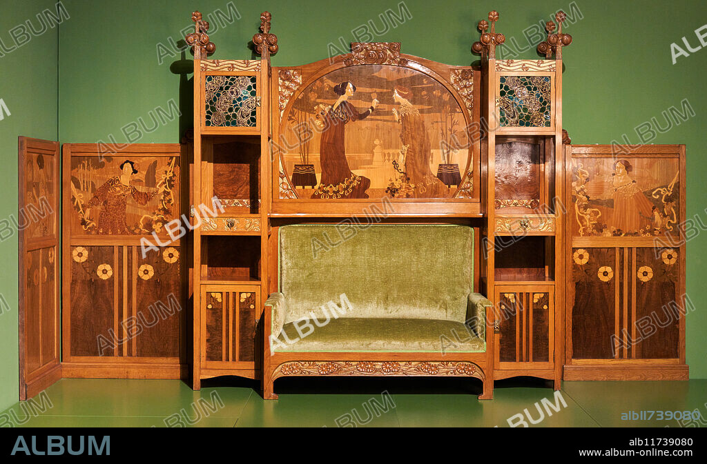Main Floor Living Room from. Casa Lleó Morera, 1903-1907, Oak wood with marquetry, velvet upholstery, textiles, metal and glass, Gaspar Homar, Josep Pey, Joan Carreras, Joan Sagarra i fills, Antoni Juyol, MNAC, Museu Nacional D'Art de Catalunya, Barcelona, Spain.
