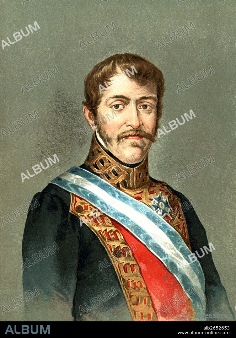 Carlos María Isidro de Borbon (1788-1855), hermano del Rey Fernando VII y pretendiente carlista a la corona de España con el nombre de Carlos V, grabado de 1845.