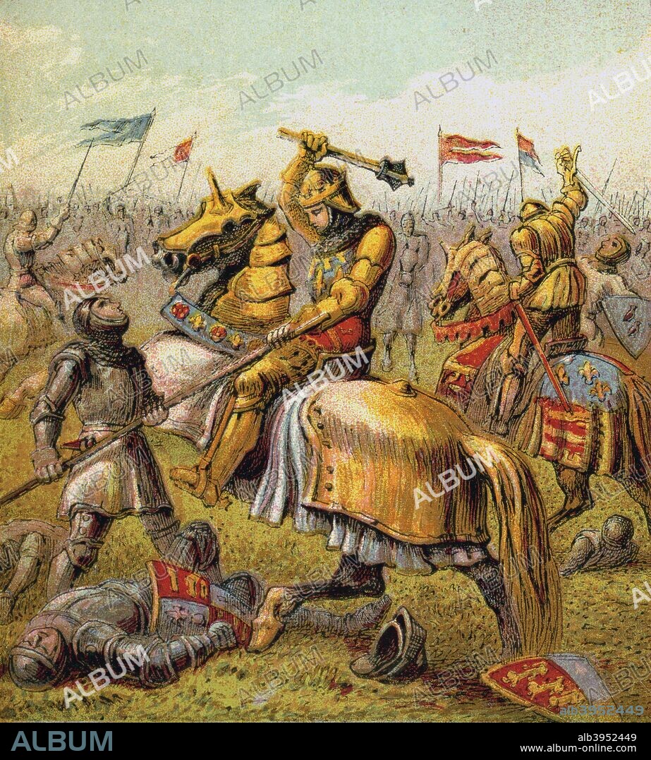 'The War Of The Roses, 1455-1485', (c1850). Scene from the civil war fought over the throne of England between adherents of the House of Lancaster and the House of York. Colour plate from Pictures of English History published by George Routledge & Sons, (London, New York, c1850).