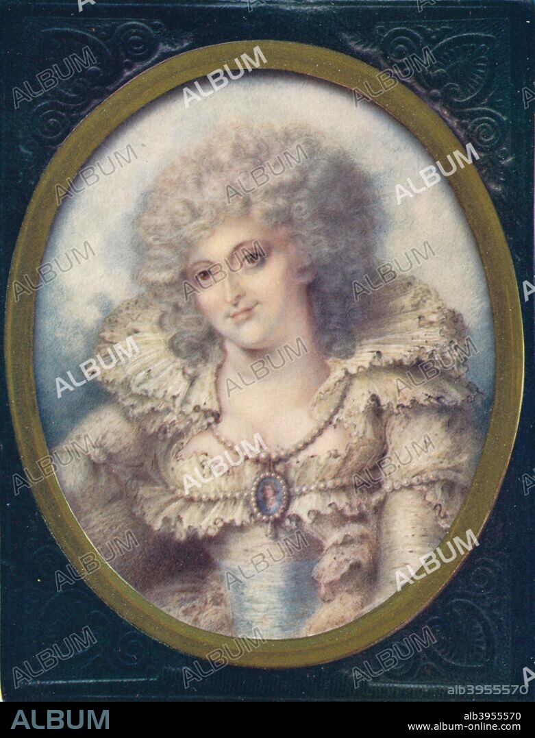 Mrs Fitzherbert. Maria Anne Fitzherbert (1756-1837) was the longtime companion of the future King George IV of the United Kingdom. From an original minature by Richard Cosway (1742-1821). From The Connoisseur 1907-8.