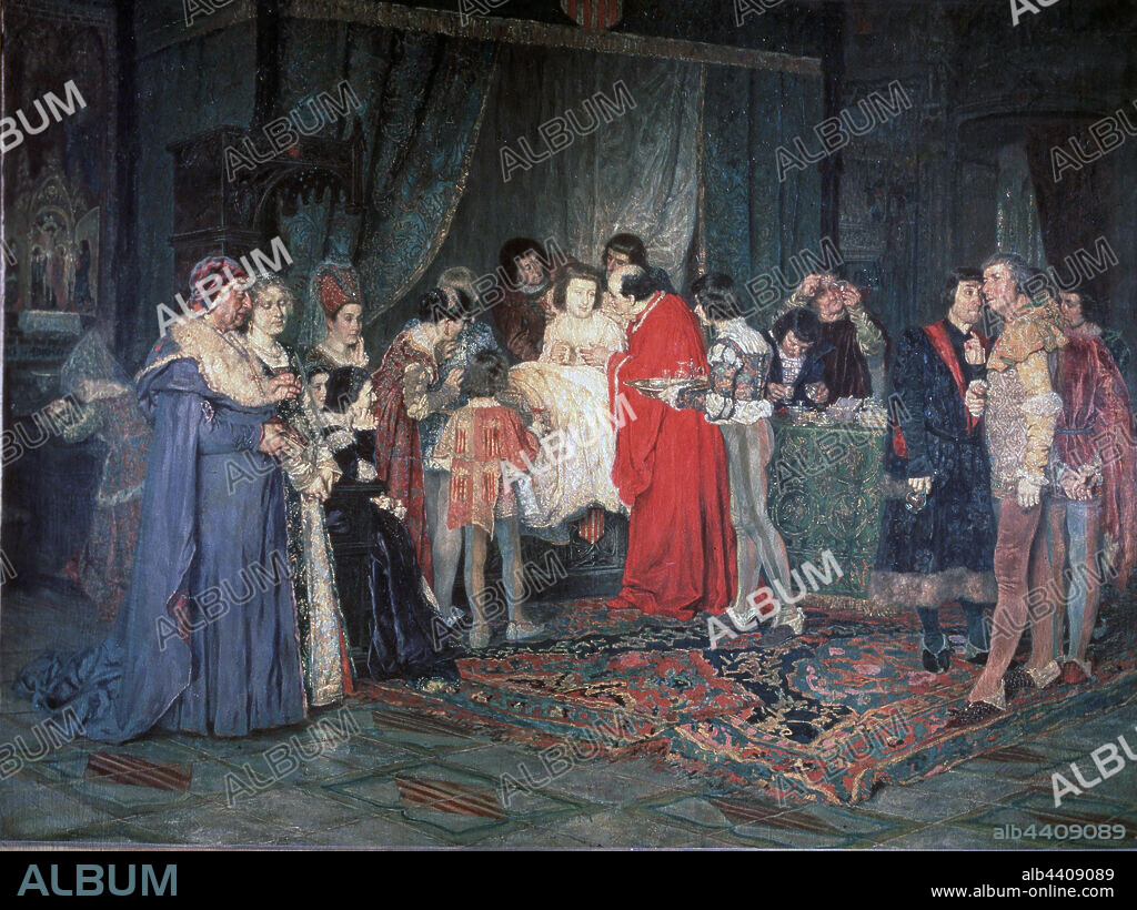 ANTONIO CASANOVA (1847-1896). FERNANDO I DE ANTEQUERA REY DE ARAGON( 1412-1416). MEDINA DEL CAMPO 1380-1416. "MUERTE DE FERNANDO I DE ANTEQUERA" OLEO DE ANTONIO CASANOVA MUSEO ARTE MODERNO. BARCELONA.