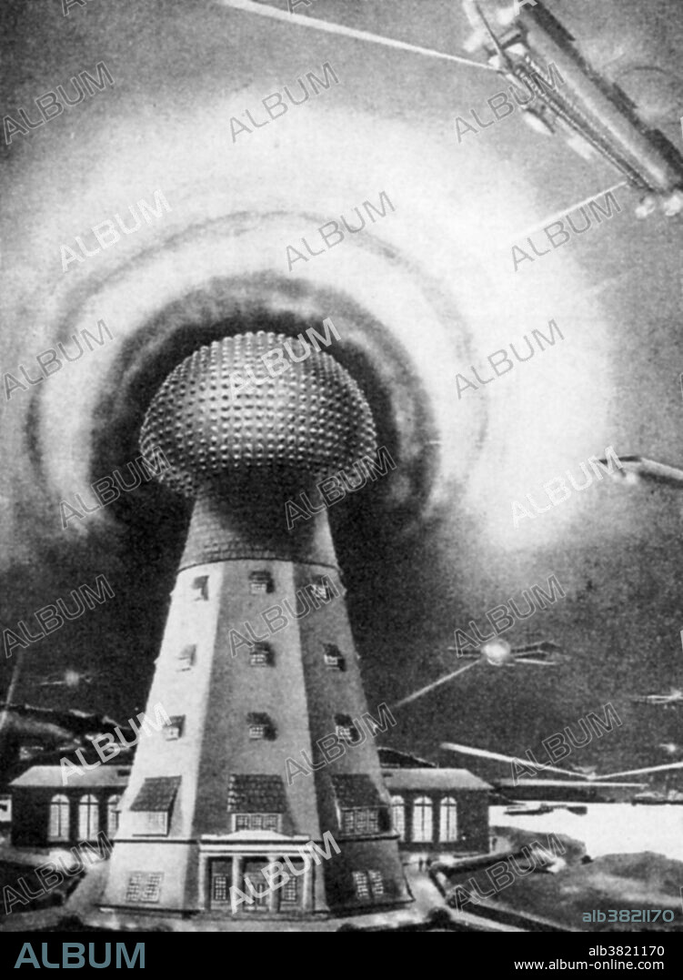 An artist's projection of what the finished Tesla Tower would have looked like from the magazine "Electrical Experimenter", 1919. Tesla Tower (1901-17) was an early wireless transmission tower designed by Tesla in Shoreham, New York and intended for commercial trans-Atlantic wireless telephony, broadcasting, and proof-of-concept demonstrations of wireless power transmission. The tower was 187 feet high and the spherical top was 68 feet in diameter, but it was never completed nor fully operational. Nikola Tesla (July 10, 1856 - January 7, 1943) was a Serbian-American inventor, mechanical engineer, electrical engineer, and futurist. He was an important contributor to the use of commercial electricity, and is best known for developing the modern alternating current (AC) electrical supply system. He pioneered modern electrical engineering and many of his discoveries were of groundbreaking importance. He may have suffered from obsessive-compulsive disorder and was adamant about staying in a hotel room with a number divisible by three. Tesla died in1943 at age 86 from heart thrombus, alone in room 3327 of the New Yorker Hotel.