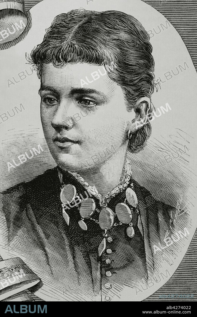 FÉLIX BADILLO (1848-1895). SPANISH ARTIST. ARTURO CARRETERO (CA.1852-1903). SPANISH ENGRAVER.. Elena de Waldeck-Pyrmont (Elena Federica Augusta, después duquesa de Albany) (1861-1922). Miembro de la familia real británica por su matrimonio con Leopoldo de Albany. Retrato. Ilustración por Badillo. Grabado por Arturo Carretero. La Ilustración Española y Americana, 15 de mayo de 1882.