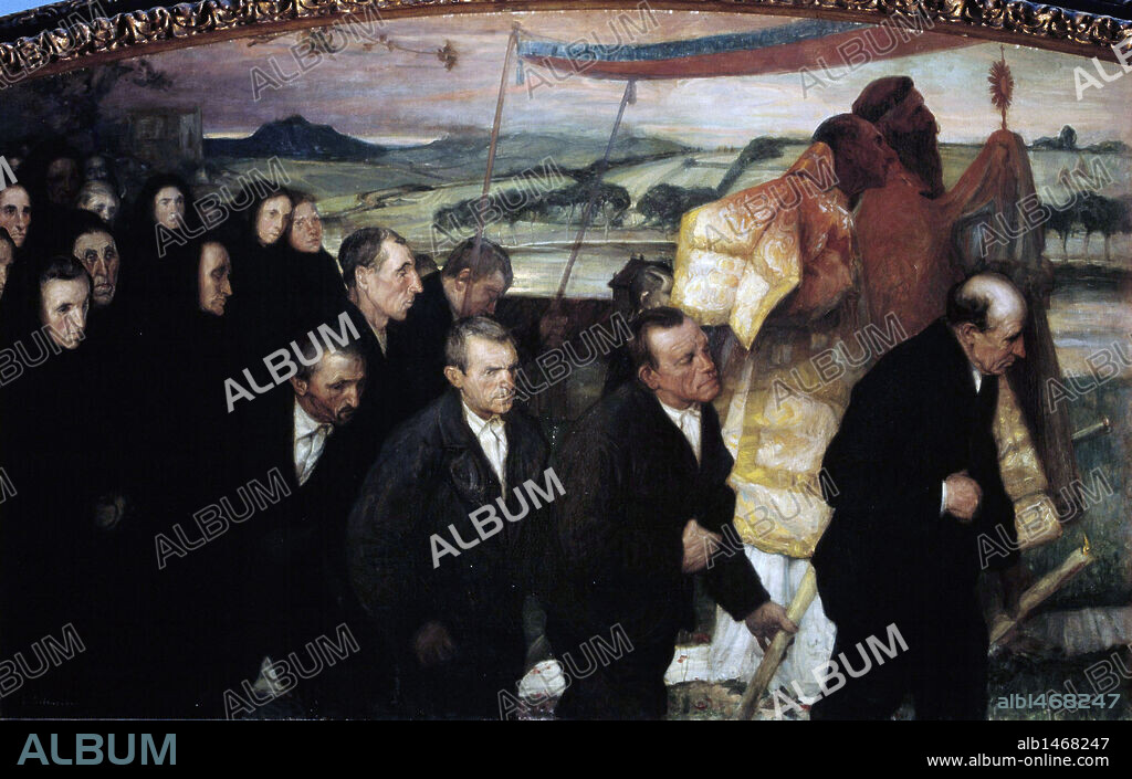 ARTE S. XIX. ESPAÑA. SALAVERRIA, Elias. "PROCESION DEL CORPUS EN LEZO". Museo de Bellas Artes de Bilbao. Vizcaya. País Vasco.
