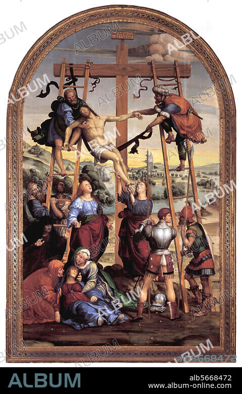 Sodoma, real nm. Giovanni Antonio Bazzi. 1477-1549. "The Descent from the Cross", um 1505. Oil on wood, 426 × 235cm. Inv. No. 413. Siena, Pinacoteca Nazionale.