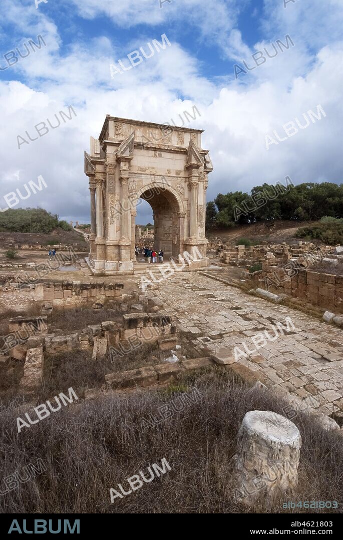 ETHEL DAVIES. The Triumphal Arch of the ancient Roman emperor Septimius Severus, at the crossroads of Cardo and Decumanus, the UNESCO Heritage Site of Leptis Magna, Libya, Oct 2007.