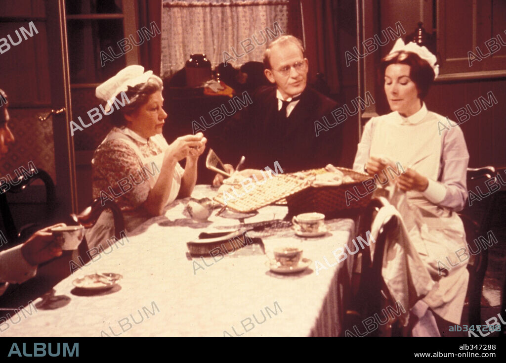 ANGELA BADDELEY, GORDON JACKSON and JEAN MARSH in UPSTAIRS, DOWNSTAIRS-TV, 1971, directed by BILL BAIN and DEREK BENNET. Copyright LWT.