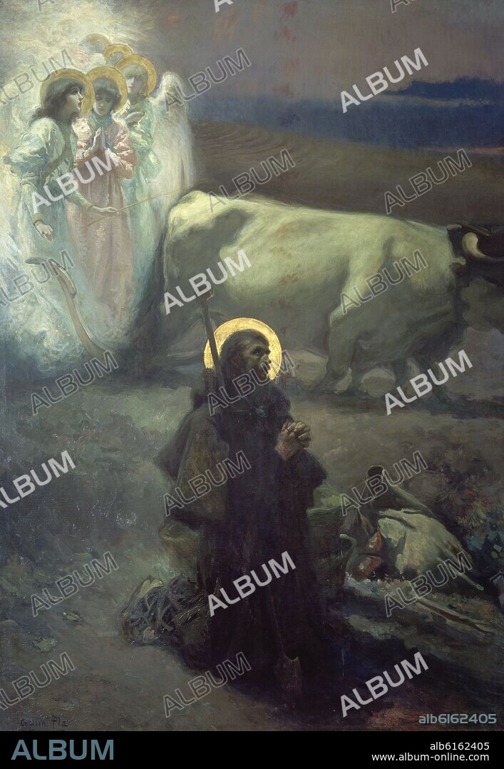 CECILIO PLA Y GALLARDO (1860/1934). SAN ISIDRO EN ORACION.