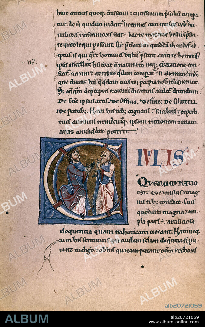 MARCO TULIO CICERON (106-43 A. C.). MS F-IV-18-INVENTIONE RETHORICA.FOL 44.CICERON ENSEÑANDO.