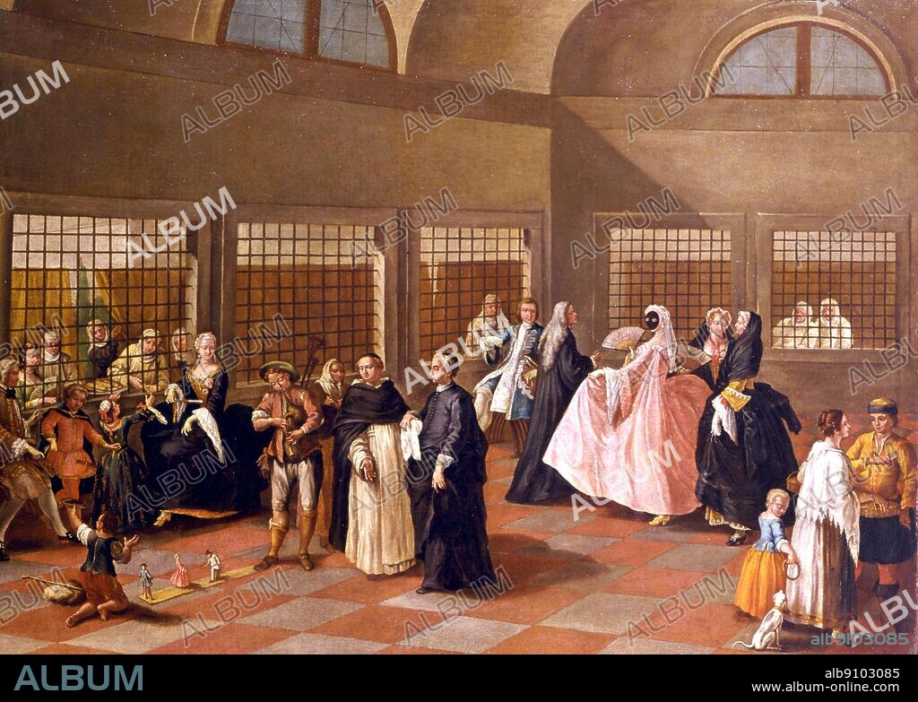 Il Parlatorio. The Visiting Parlour in the Convent. by Longhi, Pietro (1701-88). in Ca' Rezzonico, Museo del Settecento, Venice . ©2006 TopFoto.