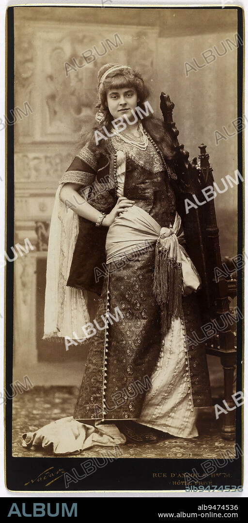 Portrait of Feyghine (Julie Feigin, known as), (1863-1882), Russian actress, Atelier Nadar, Photographer, Photography, Graphic arts, Photography, Albumen paper print, Dimensions - Work: Height: 19.2 cm, Width: 9.6 cm, Dimensions: Height: 20.7 cm, Width: 10.2 cm.