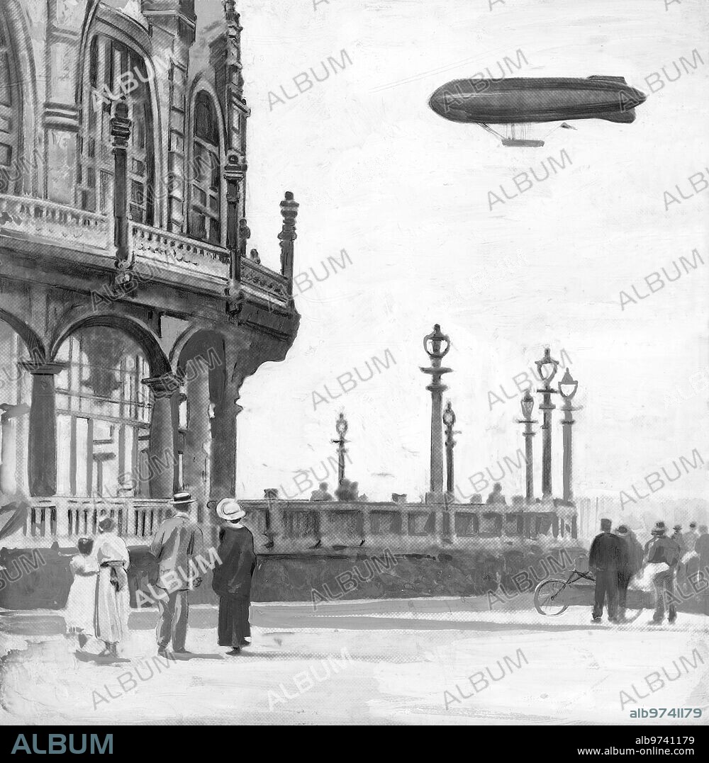 4 septiembre 1914. De Inglaterra A Bélgica. Un dirigible inglés durante su paso por Ostende el Sabado Último. Foto: Mail.